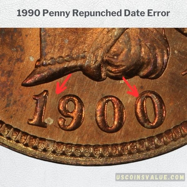 1900 Indian Head Penny Repunched Date Error